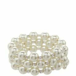 Buy 🛒 Cezanne Large Coil Rhinestone & Faux-Pearl Bracelet Silver/pearl/crystal 💯