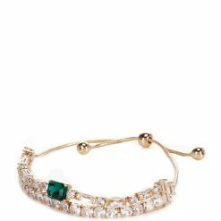 Discount 👏 Cezanne Two Row Glitzy Stone Chain Adjustable Bracelet Gold/emerald 🎁