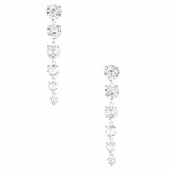 Budget 🥰 Cezanne Graduated CZ Stone Linear Earrings Silver ✔️