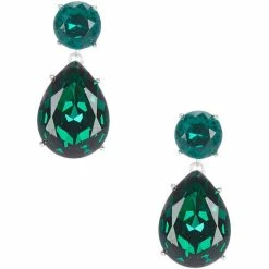 Hot Sale 🎁 Cezanne Emerald Faceted Stone Drop Earrings Silver/emerald ✨