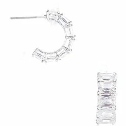 Coupon 🛒 Cezanne Square CZ Hoop Earrings Silver 🧨