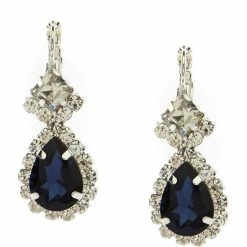 Cheap 😀 Cezanne Framed Pear-Drop Montana Sapphire And Rhinestone Sparkle-Accented Earrings Silver/blue/crystal 💯