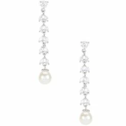 Best Sale 🥰 Cezanne Pearl & CZ Linear Earrings Silver 🤩