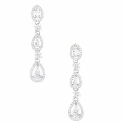 Wholesale ✨ Cezanne Teardrop CZ Linear Earrings Silver ⌛