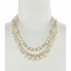Buy 🎉 Cezanne Triple-Row Mixed Faux-Pearl Statement Necklace Silver/pearl/crystal 🌟