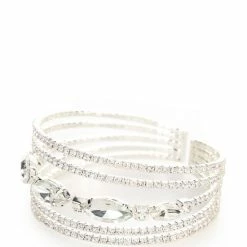 New ⭐ Cezanne Floating Glitz Rows Cuff Bracelet Silver 🛒