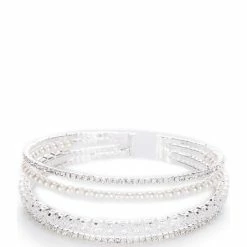 New 🌟 Cezanne Mixed Gems Floating Rows Cuff Bracelet Silver 🔔