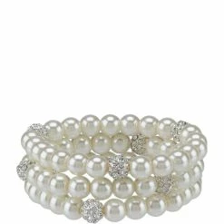 Budget 🛒 Cezanne Faux-Pearl & Pave Fireball Stretch Bracelet Set Silver/pearl/crystal 🎁