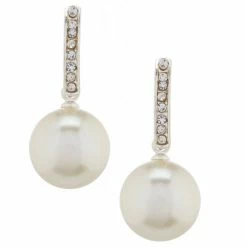 Budget 🔔 Cezanne Faux-Pearl Drop Rhinestone Half Hoop Earrings Silver/pearl 🤩