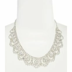 New 🥰 Cezanne Rhinestone Weave Frontal Statement Necklace Silver 🔔