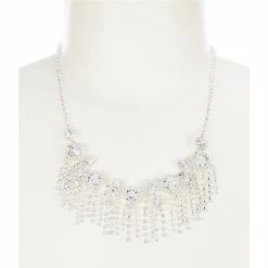Cheapest 🎉 Cezanne Daisies Fringe Statement Necklace Silver/crystal 🔔