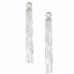 Buy 😀 Cezanne Long Fringe Linear Statement Earrings Silver 🛒
