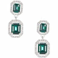 Outlet 😀 Cezanne Emerald Pave Square Stone Drop Earrings Silver/emerald 👍